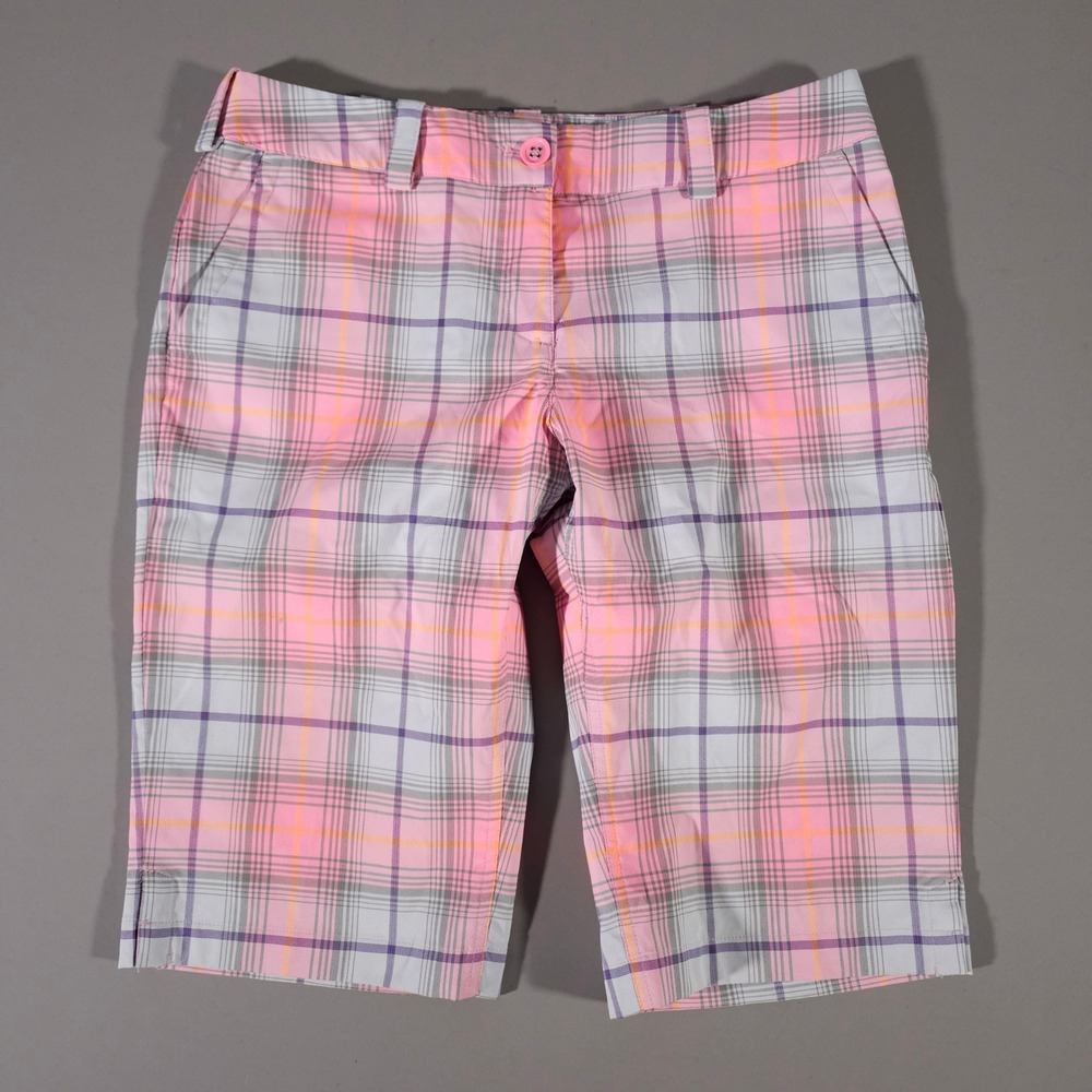 Nike Golf Shorts Womens 8 Pink Plaid Tour Performance Dri-Fit 508276-666